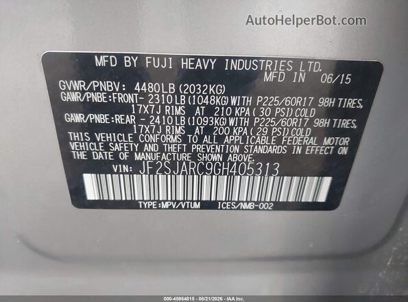 JF2SJARC9GH405313 2016 SUBARU FORESTER Silver ძრავის განყოფილების ხედი