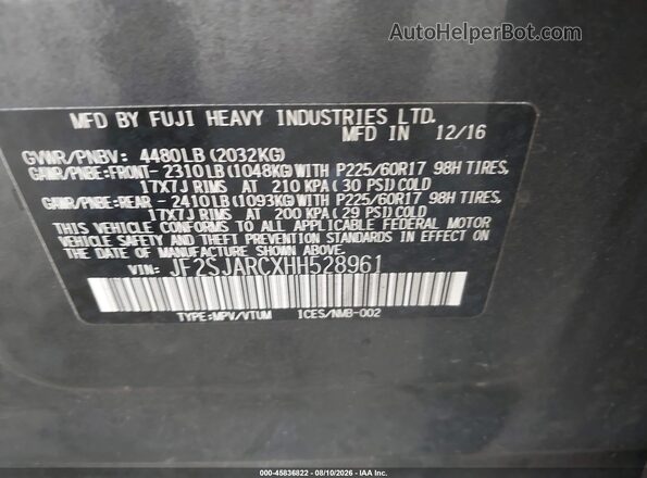 JF2SJARCXHH528961 2017 SUBARU FORESTER Black Engine compartment view