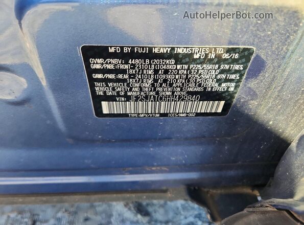 JF2SJATC6HH429840 2017 SUBARU FORESTER Blue Widok naklejki z numerem VIN