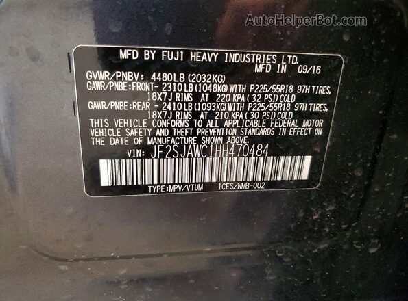 JF2SJAWC1HH470484 2017 SUBARU FORESTER Black VIN կոդի պիտակի տեսք