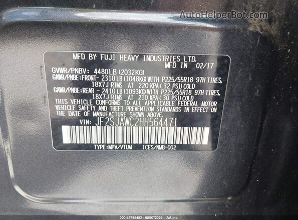 JF2SJAWC2HH564471 2017 SUBARU FORESTER Gray Вид підкапотного простору