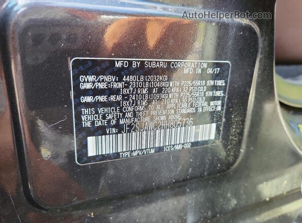 JF2SJAWC2HH805736 2017 SUBARU FORESTER Black VIN sticker view