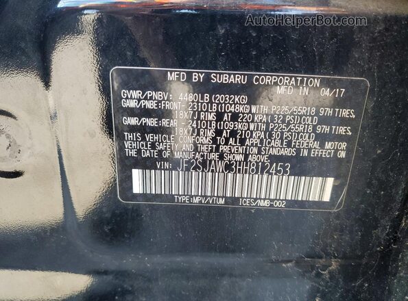 JF2SJAWC3HH812453 2017 SUBARU FORESTER Black Vista de la etiqueta del VIN