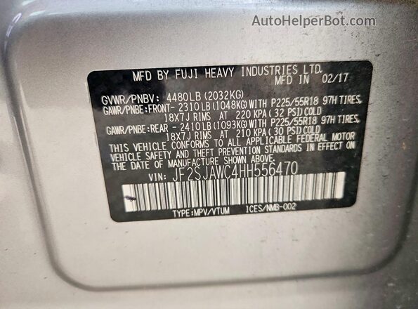 JF2SJAWC4HH556470 2017 SUBARU FORESTER Gray Engine compartment view