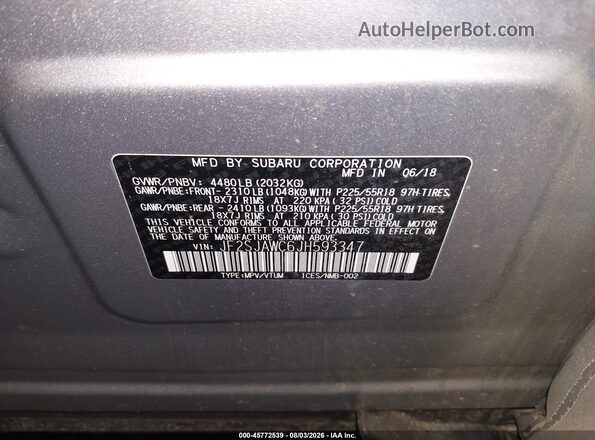 JF2SJAWC6JH593347 2018 SUBARU FORESTER Silver Vista del compartimento del motor
