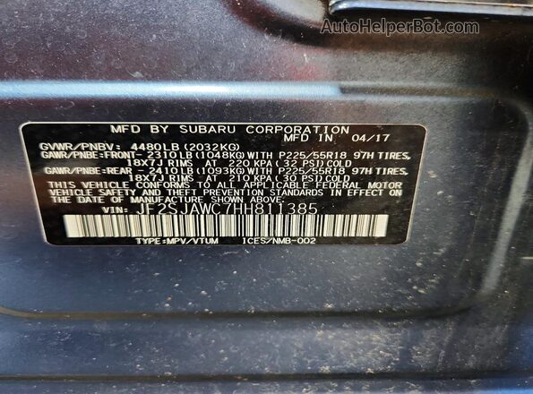 JF2SJAWC7HH811385 2017 SUBARU FORESTER Blue Vista del compartimento del motor