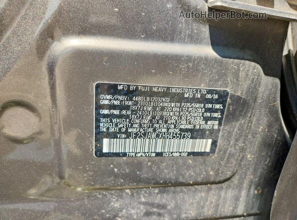 JF2SJAWCXHH455739 2017 SUBARU FORESTER Gray Vista de la etiqueta del VIN