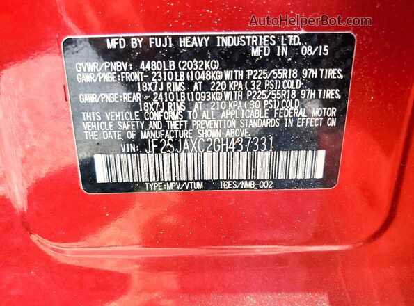 JF2SJAXC2GH437331 2016 SUBARU FORESTER Красный Вид подкапотного пространства