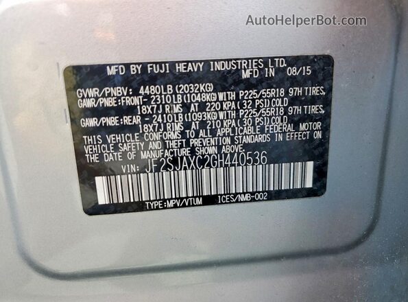 JF2SJAXC2GH440536 2016 SUBARU FORESTER Silver Вид підкапотного простору