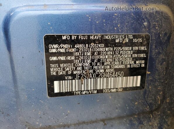 JF2SJAXC2GH464450 2016 SUBARU FORESTER Синий Вид подкапотного пространства