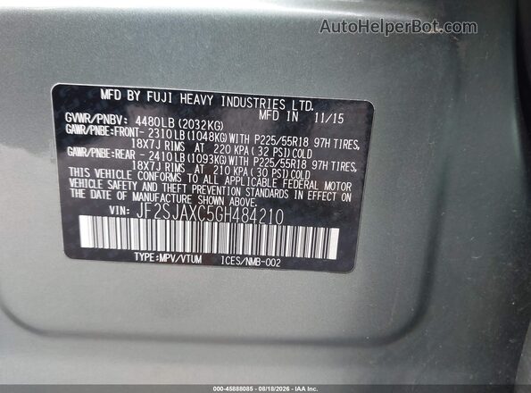 JF2SJAXC5GH484210 2016 SUBARU FORESTER Green ძრავის განყოფილების ხედი