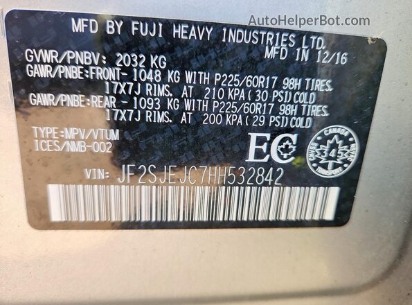JF2SJEJC7HH532842 2017 SUBARU FORESTER Silver Vista interior de 360 grados
