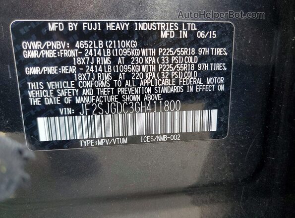 JF2SJGDC3GH411800 2016 SUBARU FORESTER Black Vista de la etiqueta del VIN