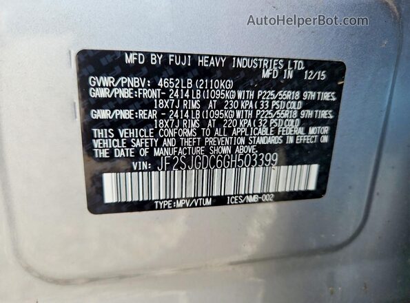 JF2SJGDC6GH503399 2016 SUBARU FORESTER Silver Vista del compartimento del motor