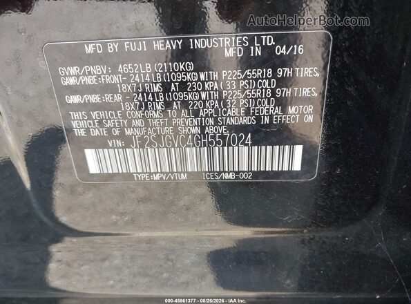JF2SJGVC4GH557024 2016 SUBARU FORESTER Black Engine compartment view