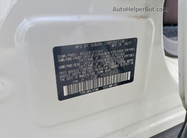 JF2SJGWC2HH804959 2017 SUBARU FORESTER Белый Панорамный вид салона 360°