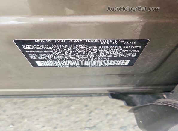 JF2SJGWC3HH503102 2017 SUBARU FORESTER Желто-коричневый Вид наклейки с VIN-кодом