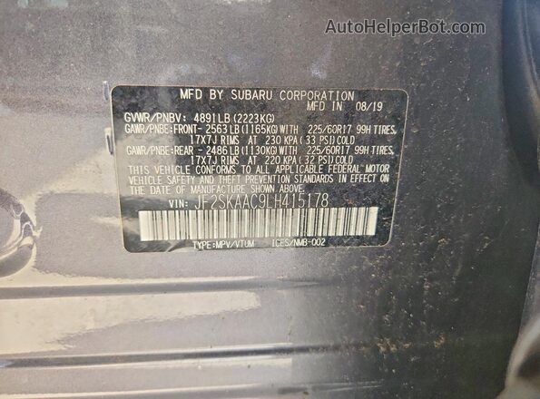 JF2SKAAC9LH415178 2020 SUBARU FORESTER Gray 360 interior view