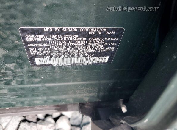 JF2SKACC3RH492344 2024 SUBARU FORESTER Green Vista de la etiqueta del VIN