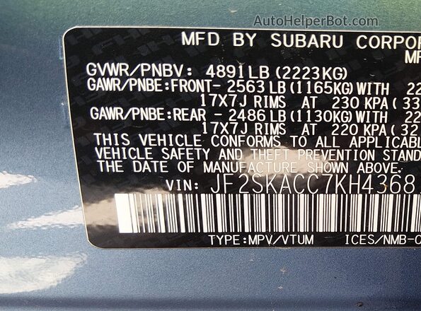 JF2SKACC7KH436817 2019 SUBARU FORESTER Blue Engine compartment view