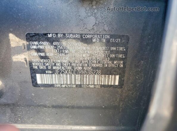 JF2SKACC7PH536228 2023 SUBARU FORESTER Black VIN კოდის სტიკერის ხედი