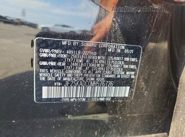 JF2SKADC0MH576726 2021 SUBARU FORESTER Black Շարժիչի բաժամունքի տեսք
