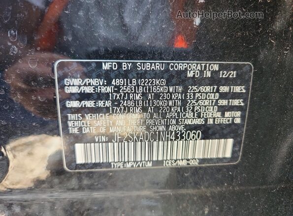 JF2SKADC1NH433060 2022 SUBARU FORESTER Black Widok naklejki z numerem VIN