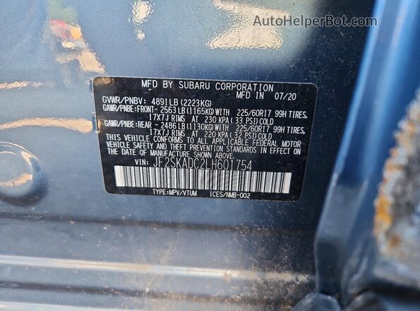 JF2SKADC2LH601754 2020 SUBARU FORESTER Blue Սալոնի 360 աստիճան տեսք