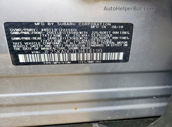 JF2SKADC7LH414199 2020 SUBARU FORESTER Silver 360 interior view