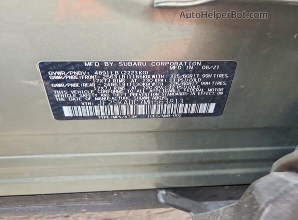 JF2SKADC7MH563813 2021 SUBARU FORESTER Зеленый Вид наклейки с VIN-кодом