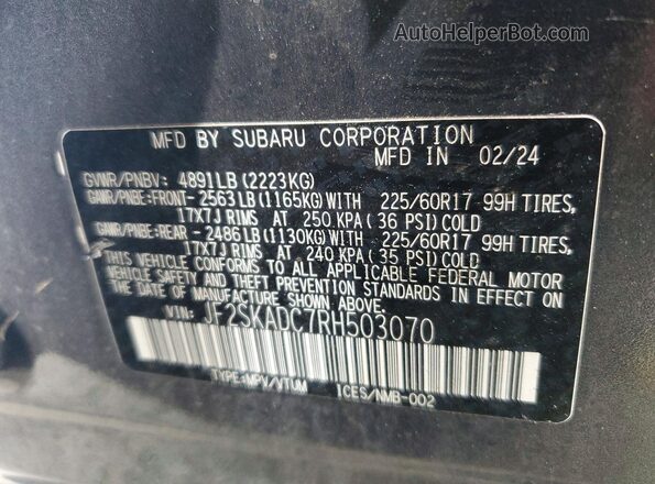 JF2SKADC7RH503070 2024 SUBARU FORESTER Gray VIN sticker view