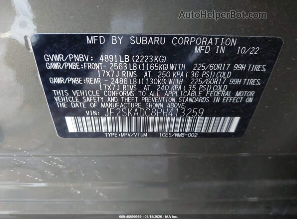 JF2SKADC8PH413259 2023 SUBARU FORESTER Green Engine compartment view