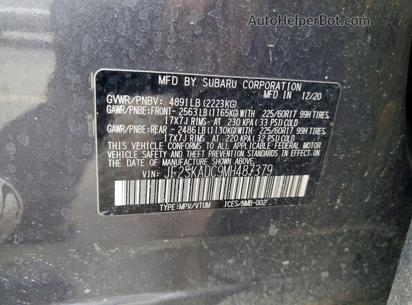 JF2SKADC9MH487379 2021 SUBARU FORESTER Gray VIN კოდის სტიკერის ხედი