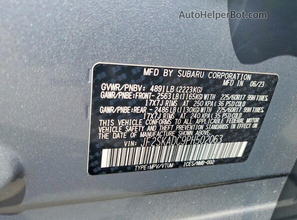 JF2SKADC9PH502063 2023 SUBARU FORESTER Серебряный Панорамный вид салона 360°