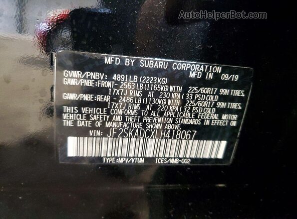 JF2SKADCXLH418067 2020 SUBARU FORESTER Black VIN sticker view