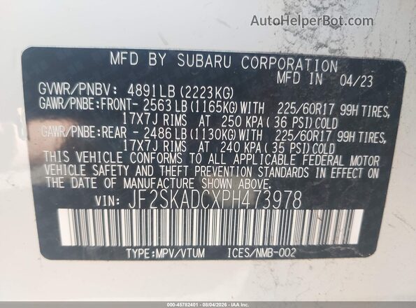 JF2SKADCXPH473978 2023 SUBARU FORESTER White Engine compartment view