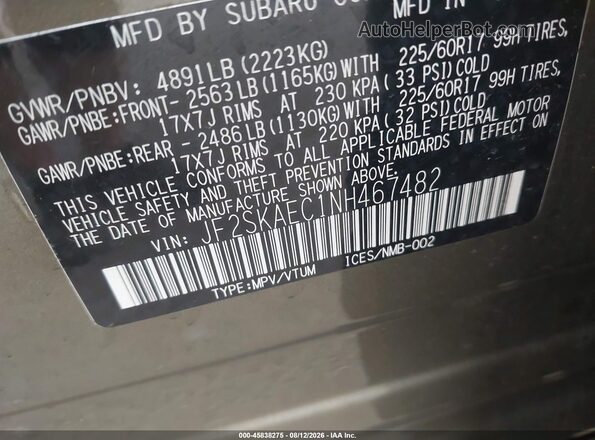 JF2SKAEC1NH467482 2022 SUBARU FORESTER Green Вид підкапотного простору