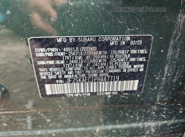 JF2SKAEC1PH447719 2023 SUBARU FORESTER Green Вид наклейки з VIN-кодом