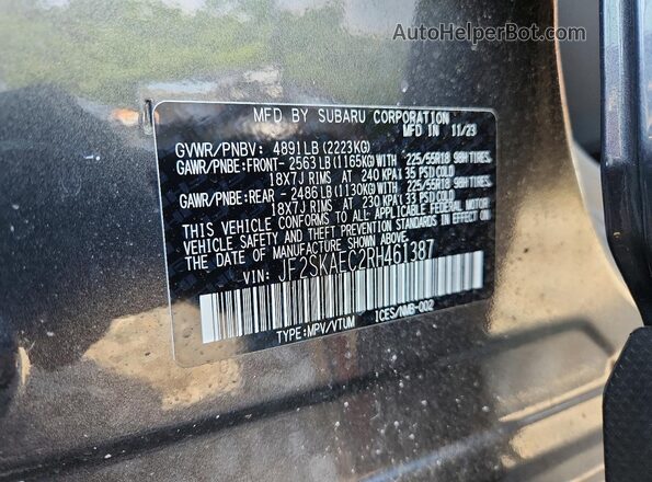 JF2SKAEC2RH461387 2024 SUBARU FORESTER Gray VIN sticker view