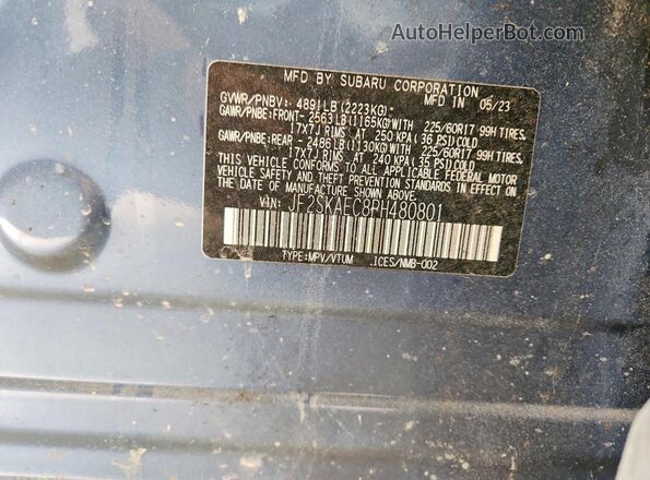 JF2SKAEC8PH480801 2023 SUBARU FORESTER Синий Панорамный вид салона 360°