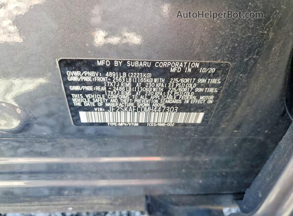JF2SKAFC0MH447303 2021 SUBARU FORESTER Gray Vista de la etiqueta del VIN