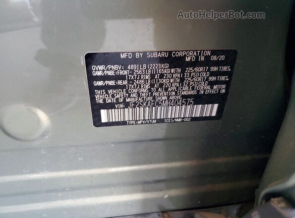 JF2SKAFC5MH404575 2021 SUBARU FORESTER Green Vista de la etiqueta del VIN