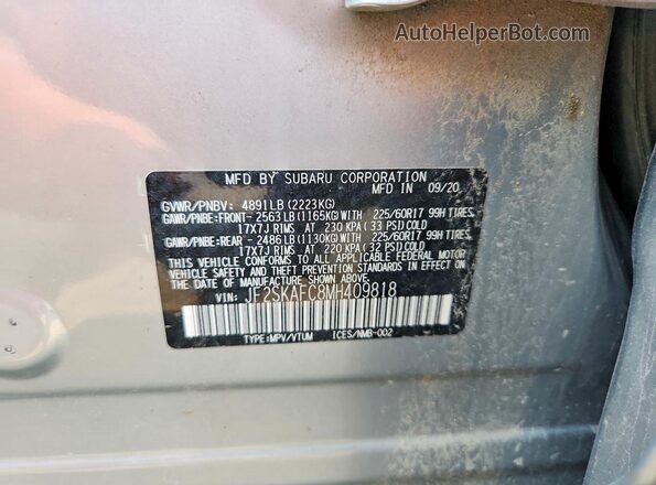 JF2SKAFC8MH409818 2021 SUBARU FORESTER Серебряный Вид наклейки с VIN-кодом