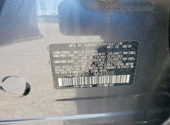 JF2SKAFC9MH403025 2021 SUBARU FORESTER Серый Вид наклейки с VIN-кодом