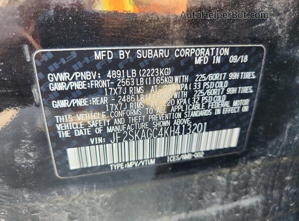 JF2SKAGC4KH413201 2019 SUBARU FORESTER Black Widok naklejki z numerem VIN