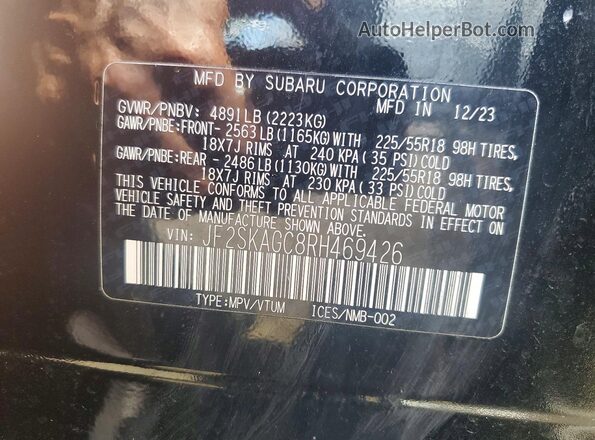JF2SKAGC8RH469426 2024 SUBARU FORESTER Black VIN კოდის სტიკერის ხედი