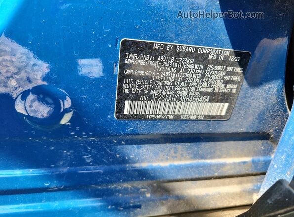 JF2SKAHC3RH466464 2024 SUBARU FORESTER Blue Widok wnętrza 360 stopni