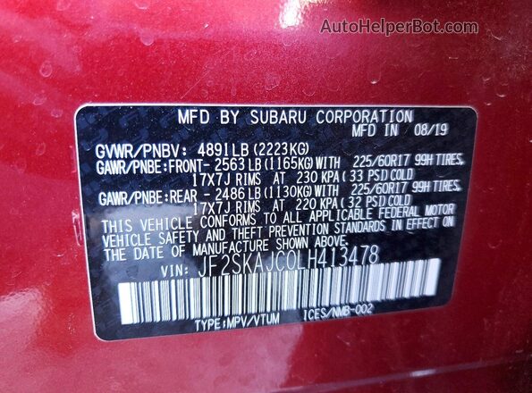 JF2SKAJC0LH413478 2020 SUBARU FORESTER Red Widok komory silnika