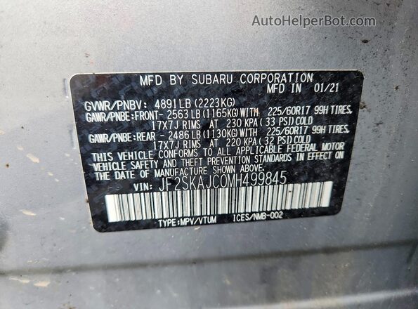 JF2SKAJC0MH499845 2021 SUBARU FORESTER Silver Widok naklejki z numerem VIN