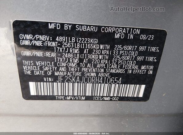 JF2SKAJC0RH410654 2024 SUBARU FORESTER Серебряный Вид подкапотного пространства